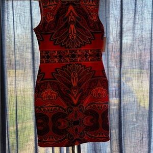 Red and Navy Patterned Dress
